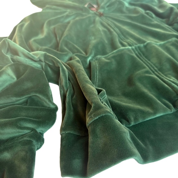 Green Velvet Velour Embroidered Zip Hoodie - Picture 3 of 5